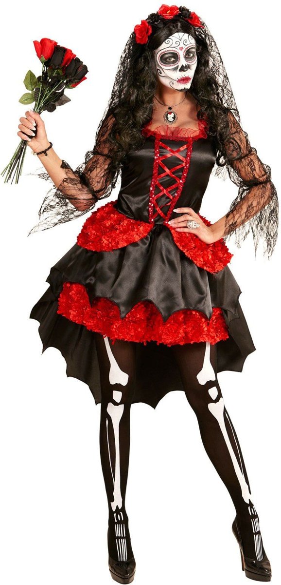 Spaans & Mexicaans Kostuum | Mazarita Bruid Dia De Los Muertos | Vrouw | Medium | Halloween | Verkleedkleding